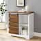 Walker Edison 32" Solid White & Reclaimed Wood Two-Tone Sliding Slat Door Accent Cabinet